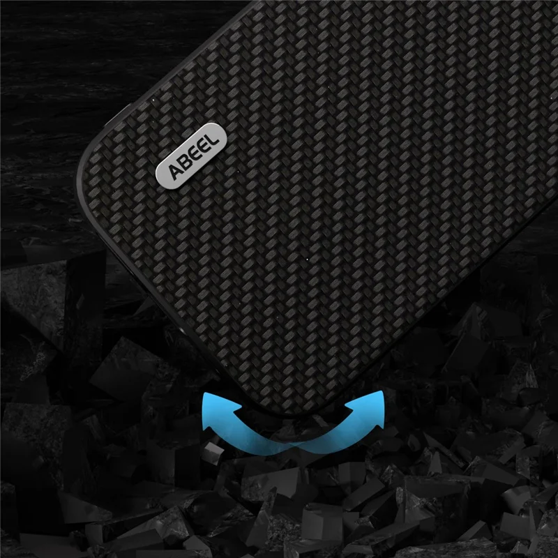 ABEEL Für iPhone 14 Plus Carbon Fiber Texture Telefon-Rückseiten-Gehäuse PU-Leder beschichtet PC+TPU Cover - Schwarz
