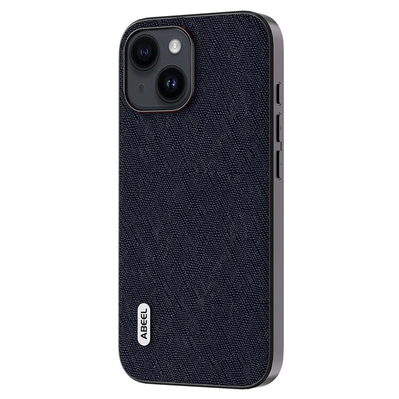 ABEEL For iPhone 15 Plus Cross Texture Phone Case Cowhide Leather Coated TPU + PC Back Cover - Blue