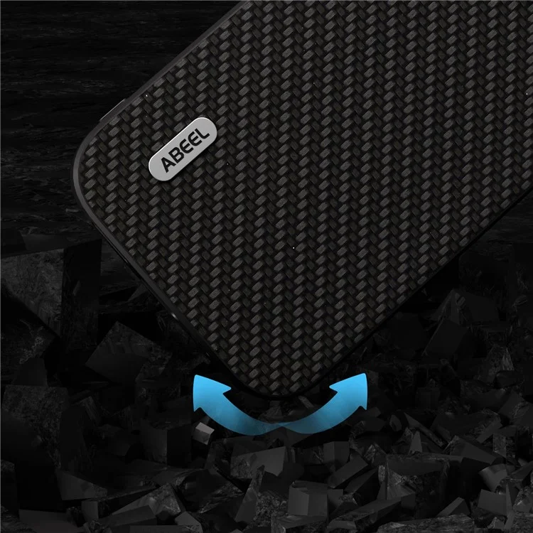 ABEEL Carbon Fiber Texture Phone Case for iPhone 15 , PU Leather Coated PC+TPU Phone Cover - Black