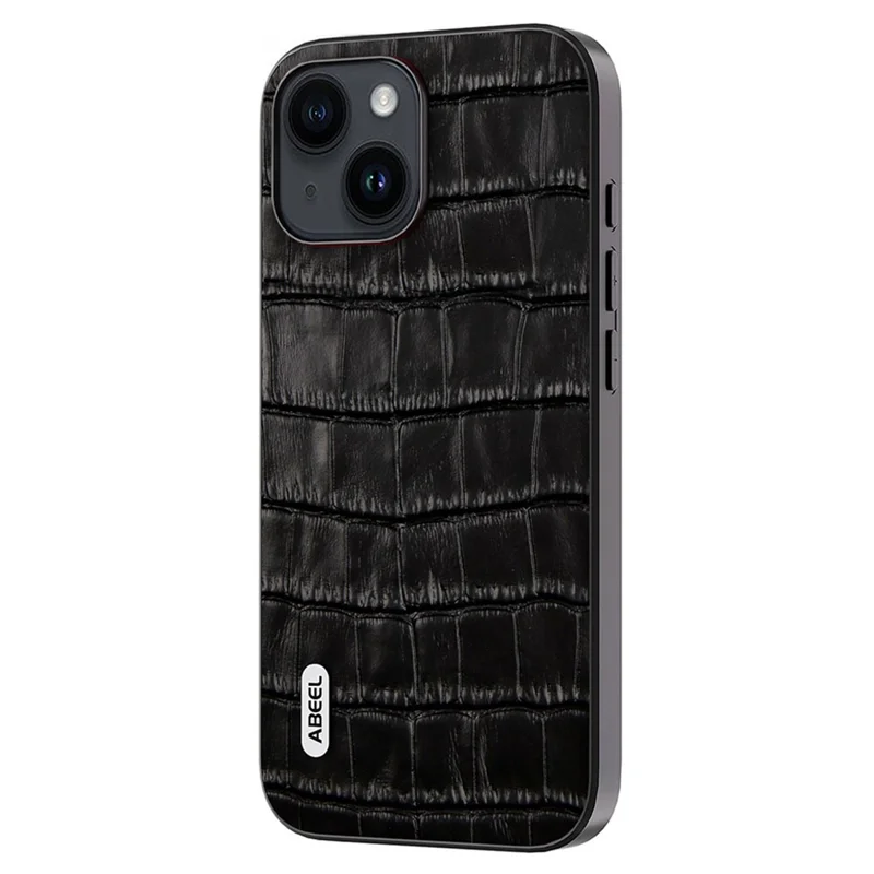ABEEL Anti-scratch Phone Case for iPhone 15 , Crocodile Texture Cowhide Leather Coated TPU + PC Cover - Black