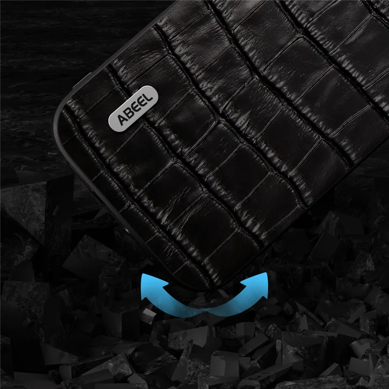 ABEEL Anti-scratch Phone Case for iPhone 15 , Crocodile Texture Cowhide Leather Coated TPU + PC Cover - Black
