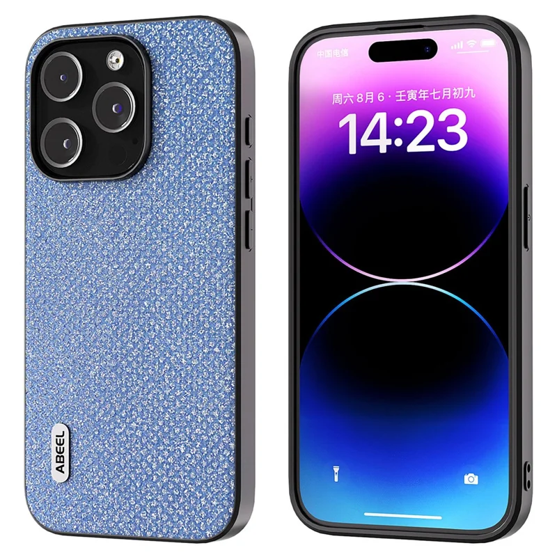 ABEEL For iPhone 14 Pro Max Shockproof PU Leather+PC+TPU Phone Case Glitter Rhinestone Texture Protective Cover - Blue