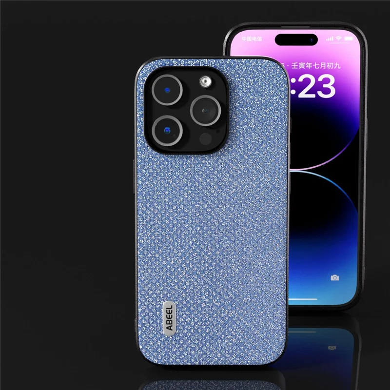 ABEEL For iPhone 14 Pro Max Shockproof PU Leather+PC+TPU Phone Case Glitter Rhinestone Texture Protective Cover - Blue