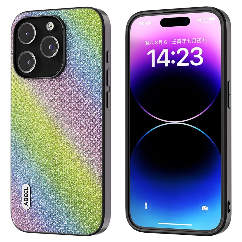 ABEEL For iPhone 14 Pro Rhinestone Texture Phone Case PU Leather+PC+TPU Anti-Scratch Cover - Multi-color