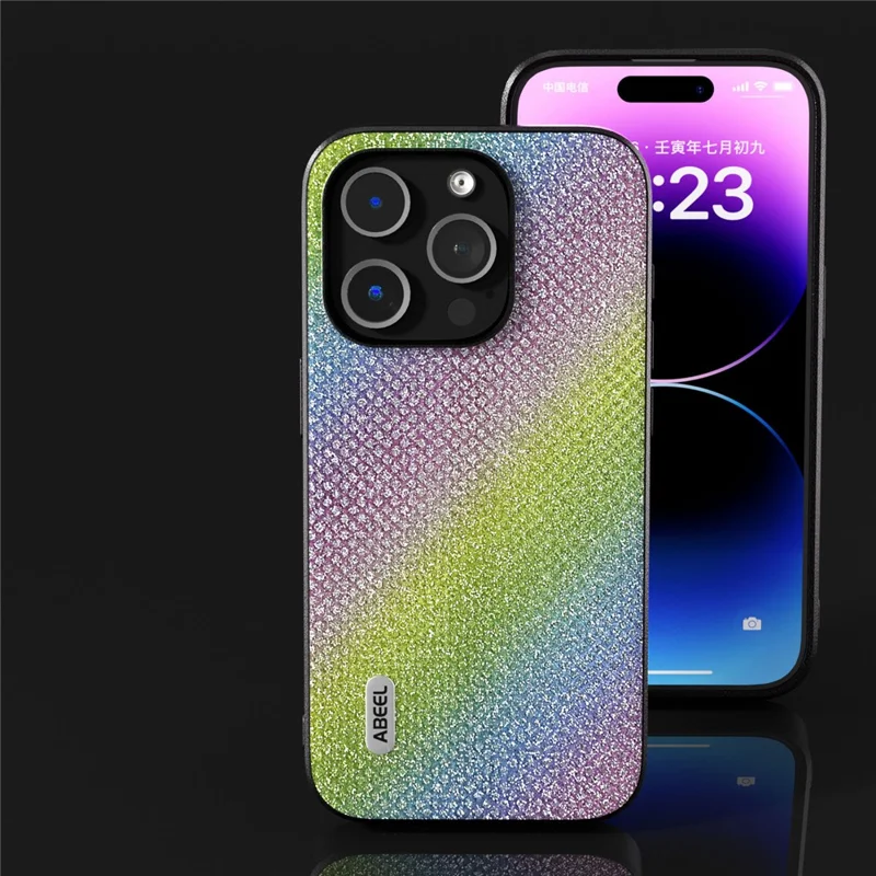 ABEEL For iPhone 14 Pro Rhinestone Texture Phone Case PU Leather+PC+TPU Anti-Scratch Cover - Multi-color