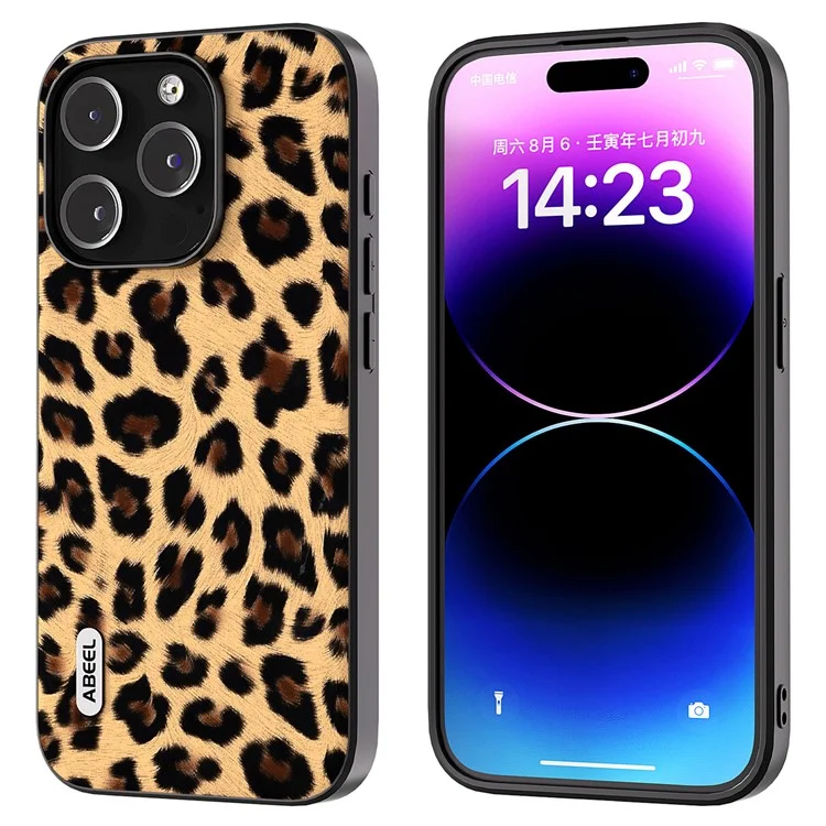 ABEEL Per iPhone 14 Pro Custodia telefonica antiurto in pelle PU rivestita in TPU + PC con texture leopardata - Champagne Gold