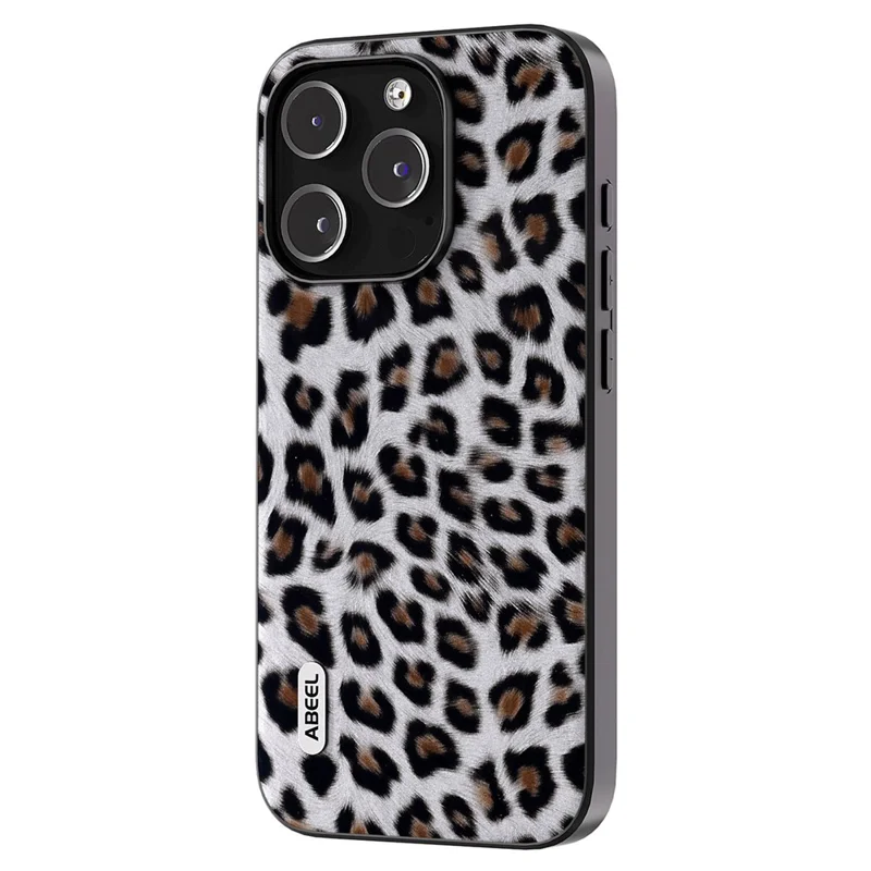ABEEL Para iPhone 14 Pro Capa de telefone à prova de choque de couro PU revestido de TPU + Caso de textura de pele de leopardo PC - Prata