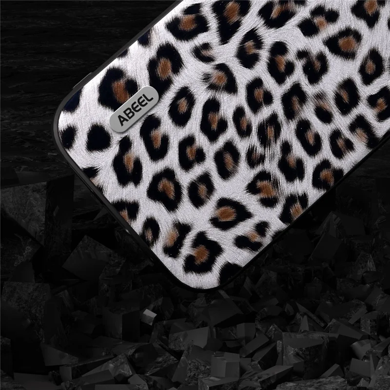 ABEEL Para iPhone 14 Pro Capa de telefone à prova de choque de couro PU revestido de TPU + Caso de textura de pele de leopardo PC - Prata