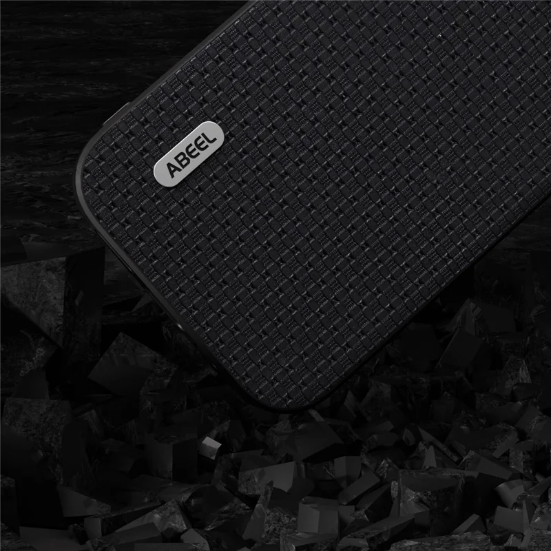 ABEEL For iPhone 14 Shockproof Phone Cover Luxury Textured Cowhide Leather Coated PC+TPU Case - Black