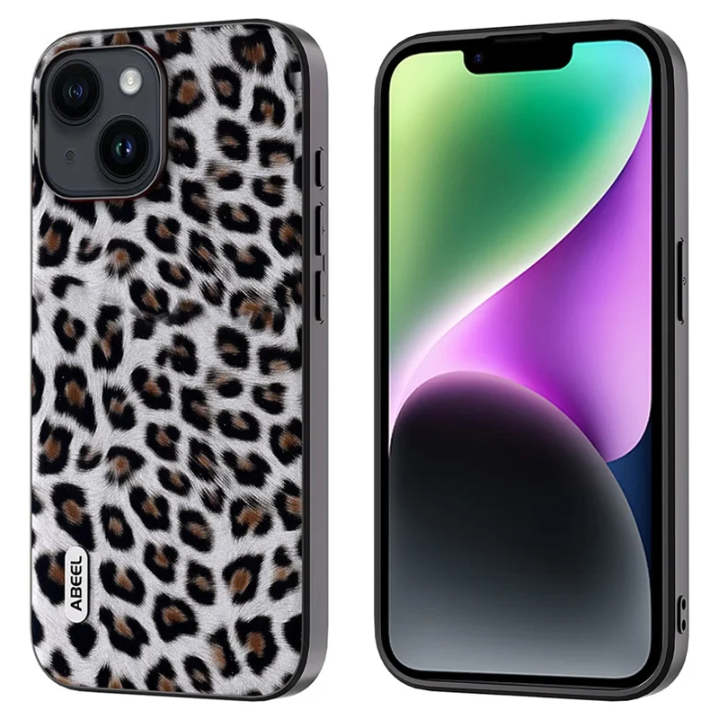 ABEEL For iPhone 14 Plus Phone Protector PU Leather Coated TPU + PC Shell Leopard Texture Case - Silver