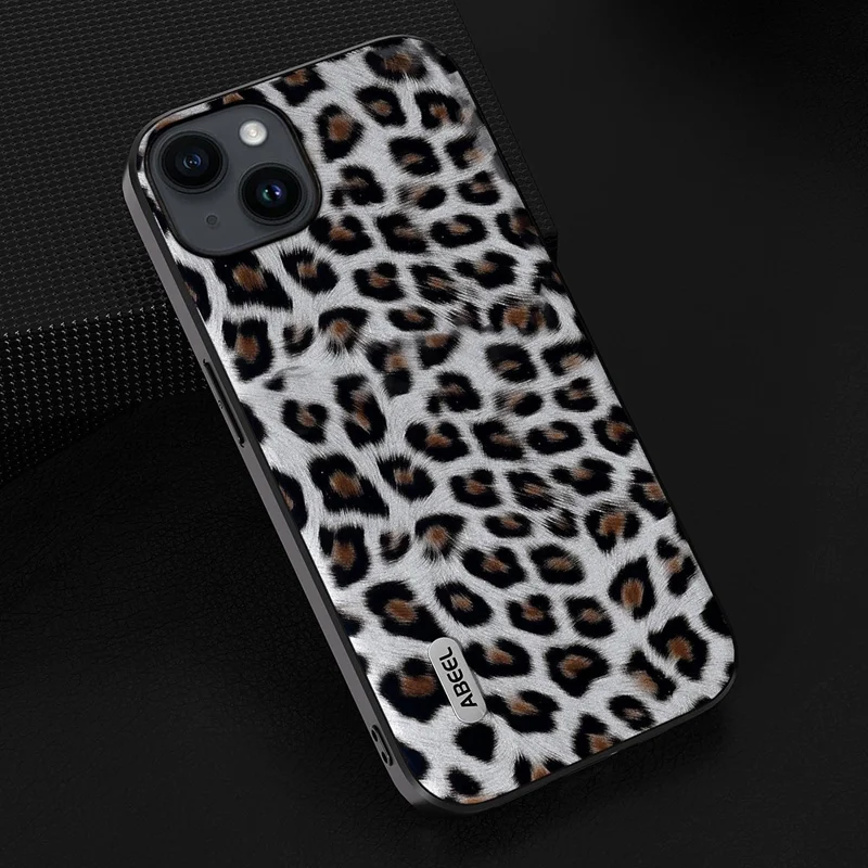 ABEEL For iPhone 14 Plus Phone Protector PU Leather Coated TPU + PC Shell Leopard Texture Case - Silver