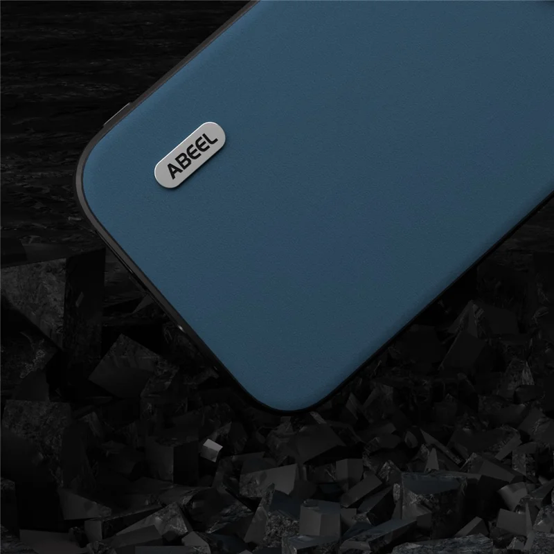 ABEEL For iPhone 14 Soft Silky Feeling Phone Case Cowhide Leather Coated PC+TPU Hybrid Protective Cover - Blue