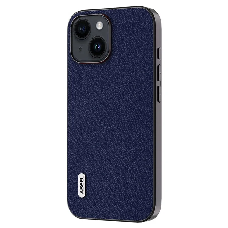 ABEEL Para iPhone 14 Plus Funda de Piel de Vaca con Textura de Litchi + PC + TPU - Azul 