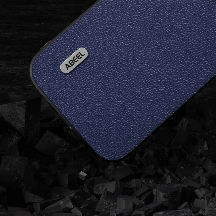 ABEEL Para iPhone 14 Plus Funda de Piel de Vaca con Textura de Litchi + PC + TPU - Azul 
