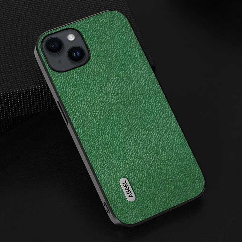 ABEEL для iPhone 14 Litchi Texture Case Anti-Drop Cowhide Leather + PC + TPU Чехол для телефона - Зеленый