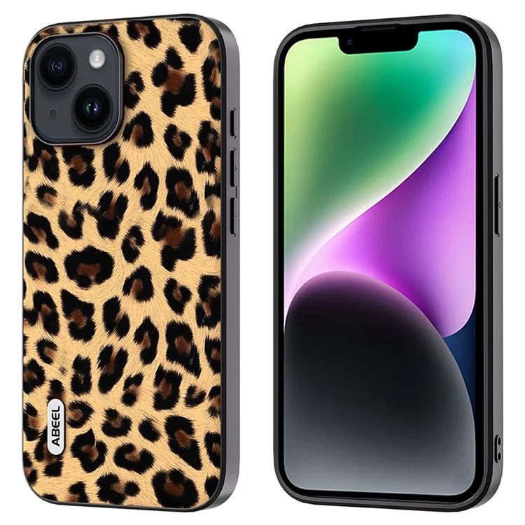 ABEEL Per iPhone 14 Custodia in pelle PU rivestita in TPU + PC Shell Texture Leopardo Antigraffio - Champagne Gold