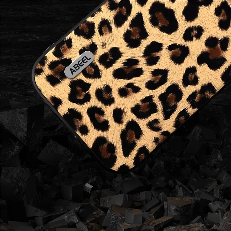 ABEEL Per iPhone 14 Custodia in pelle PU rivestita in TPU + PC Shell Texture Leopardo Antigraffio - Champagne Gold