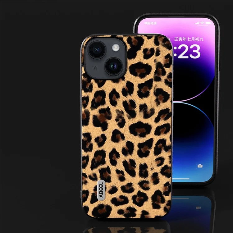 ABEEL Per iPhone 14 Custodia in pelle PU rivestita in TPU + PC Shell Texture Leopardo Antigraffio - Champagne Gold