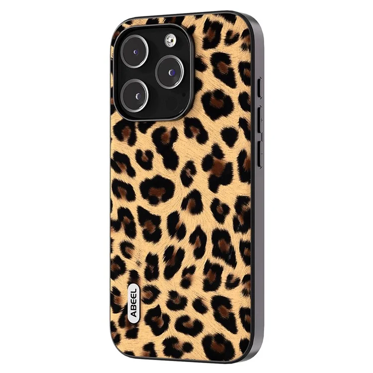 ABEEL Per iPhone 13 Pro Max Cover Posteriore in Pelle PU Rivestita in TPU + PC con Texture a Leopardo - Champagne Gold