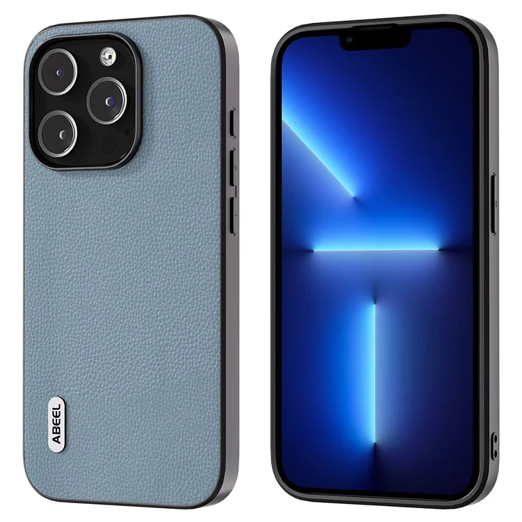 ABEEL для iPhone 13 Pro Litchi Texture Ultra Thin Case Cowhide Leather Coated PC + TPU Protective Phone Cover - Baby Blue