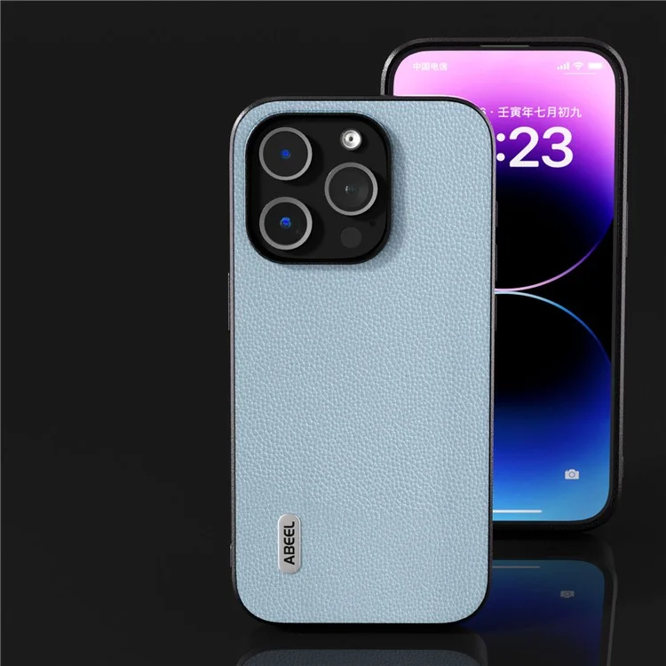 ABEEL для iPhone 13 Pro Litchi Texture Ultra Thin Case Cowhide Leather Coated PC + TPU Protective Phone Cover - Baby Blue