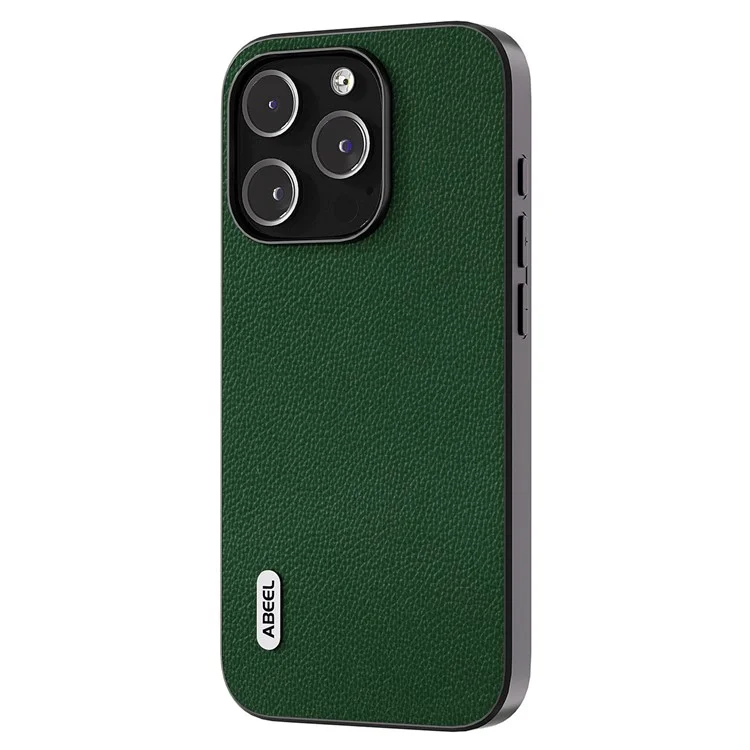 ABEEL Pour iPhone 13 Pro Max Litchi Texture Back Cover Cowhide Leather Coated PC + TPU Phone Case - Vert