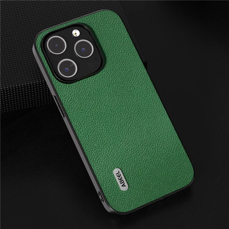ABEEL Pour iPhone 13 Pro Max Litchi Texture Back Cover Cowhide Leather Coated PC + TPU Phone Case - Vert