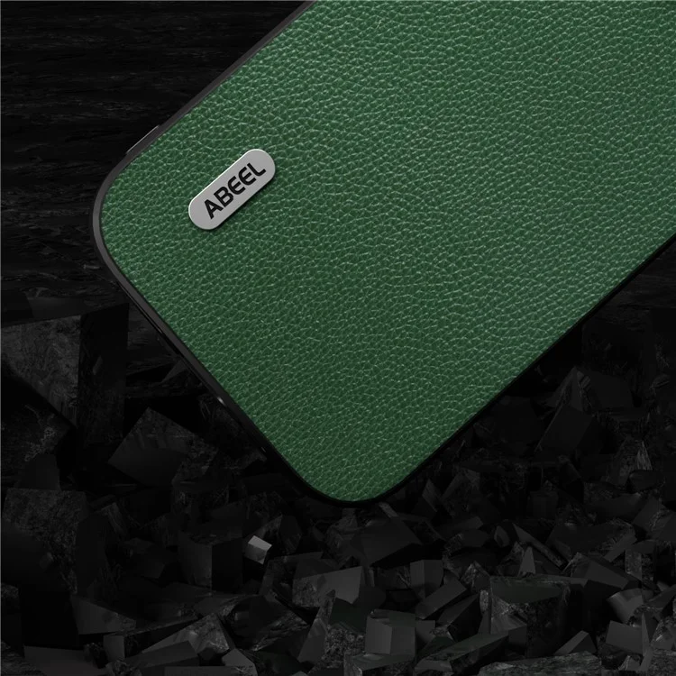 ABEEL Pour iPhone 13 Pro Max Litchi Texture Back Cover Cowhide Leather Coated PC + TPU Phone Case - Vert