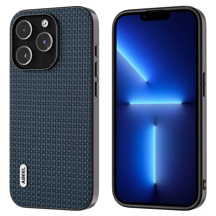 ABEEL For iPhone 13 Pro Phone Case Luxury Textured Cowhide Leather Coated PC+TPU Shockproof Cover - Blue