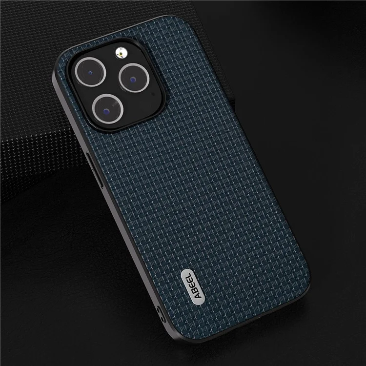 ABEEL For iPhone 13 Pro Phone Case Luxury Textured Cowhide Leather Coated PC+TPU Shockproof Cover - Blue