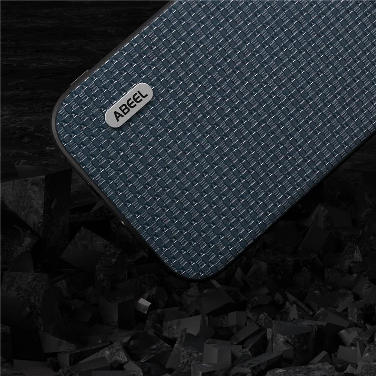 ABEEL For iPhone 13 Pro Phone Case Luxury Textured Cowhide Leather Coated PC+TPU Shockproof Cover - Blue