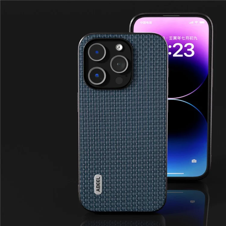ABEEL For iPhone 13 Pro Phone Case Luxury Textured Cowhide Leather Coated PC+TPU Shockproof Cover - Blue