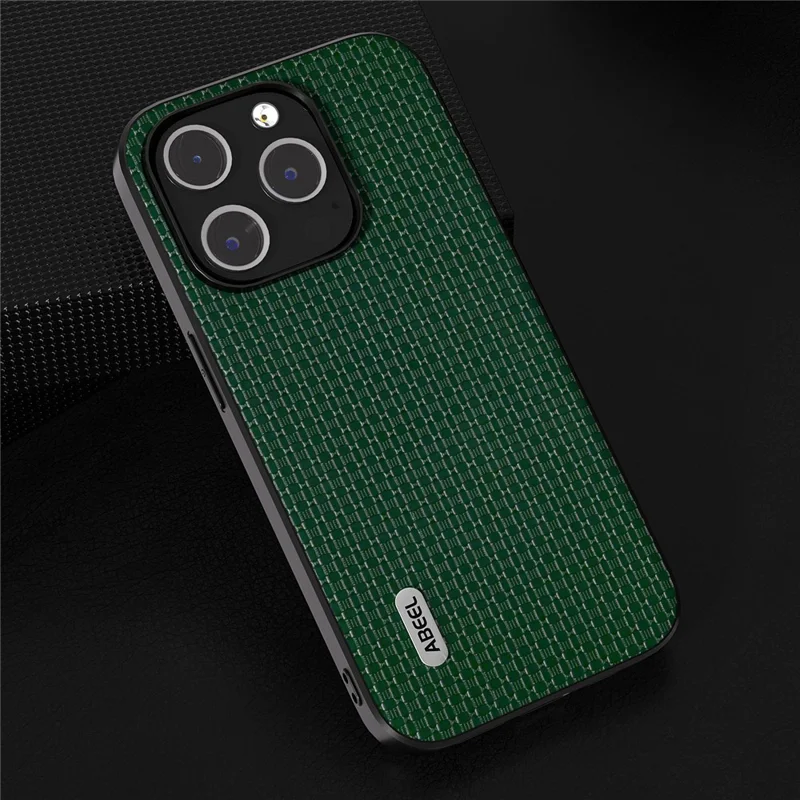 ABEEL For iPhone 13 Pro Phone Case Luxury Textured Cowhide Leather Coated PC+TPU Shockproof Cover - Green