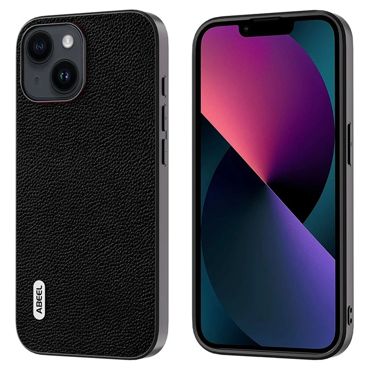 ABEEL For iPhone 13 Ultra-Thin Phone Case Litchi Texture Cowhide Leather Coated PC + TPU Shell - Black