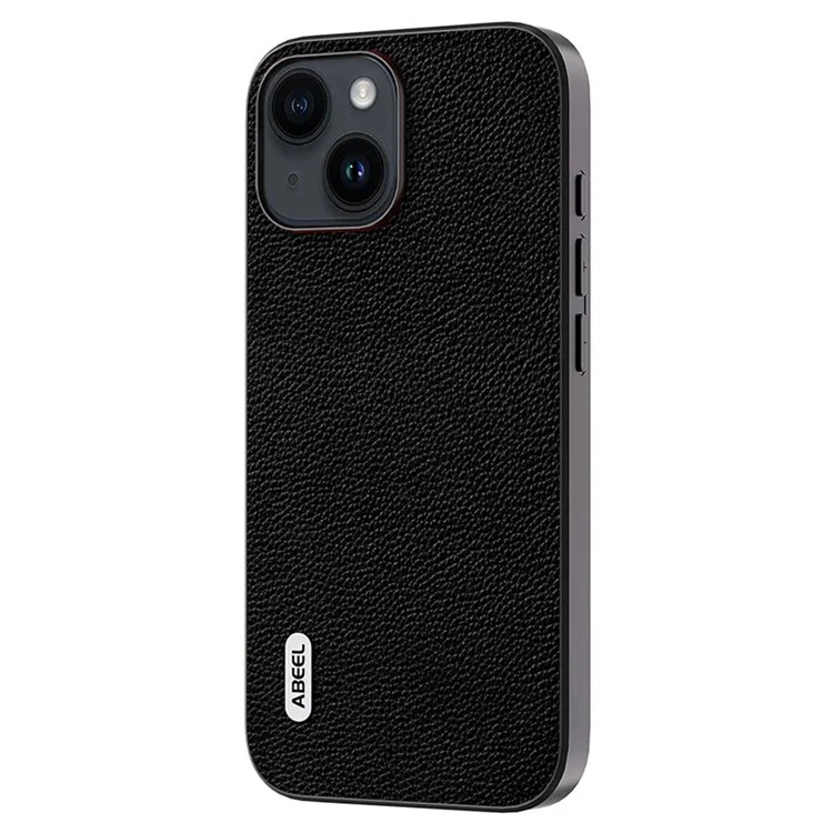 ABEEL For iPhone 13 Ultra-Thin Phone Case Litchi Texture Cowhide Leather Coated PC + TPU Shell - Black
