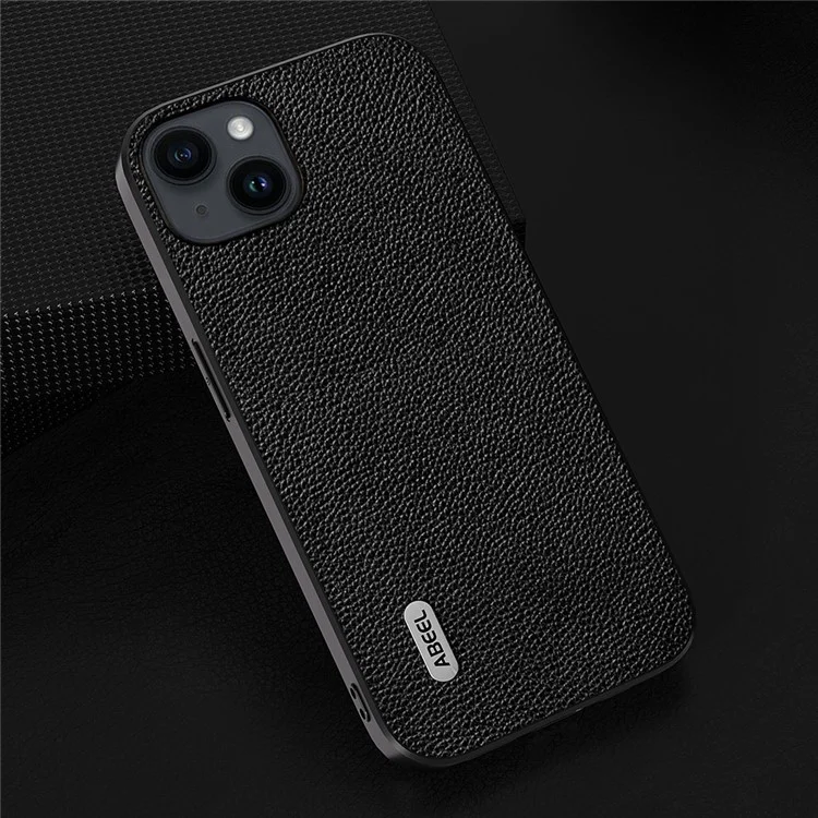 ABEEL For iPhone 13 Ultra-Thin Phone Case Litchi Texture Cowhide Leather Coated PC + TPU Shell - Black