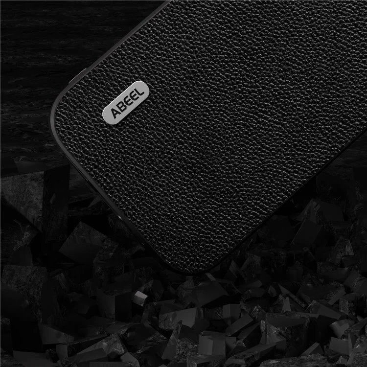 ABEEL For iPhone 13 Ultra-Thin Phone Case Litchi Texture Cowhide Leather Coated PC + TPU Shell - Black