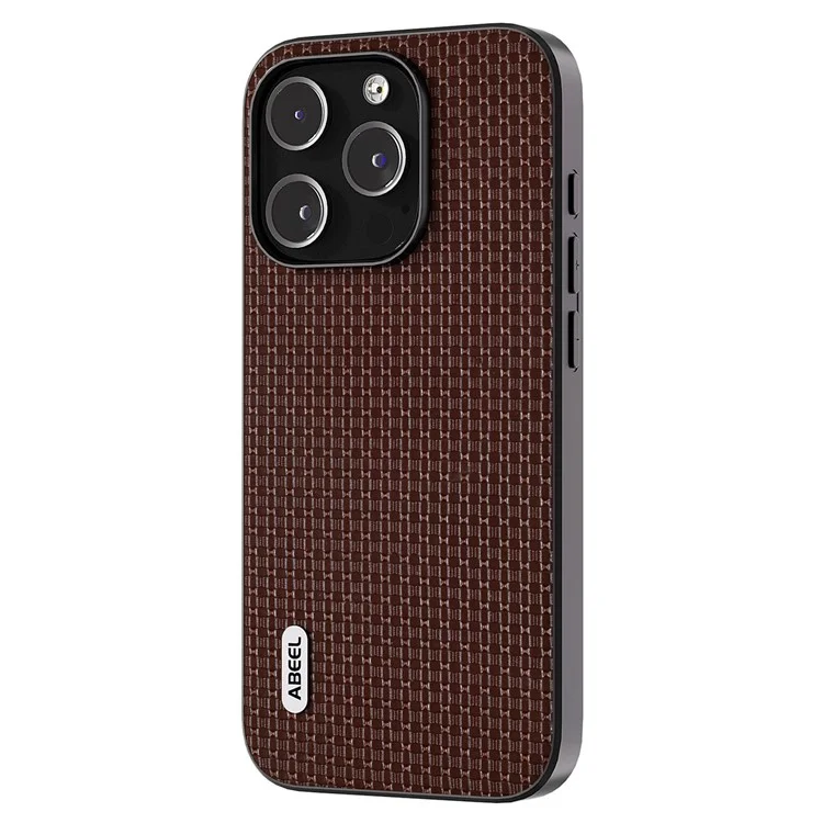ABEEL For iPhone 13 Pro Max Coque de protection en cuir de vache enduit de PC+TPU de luxe à texture - Café