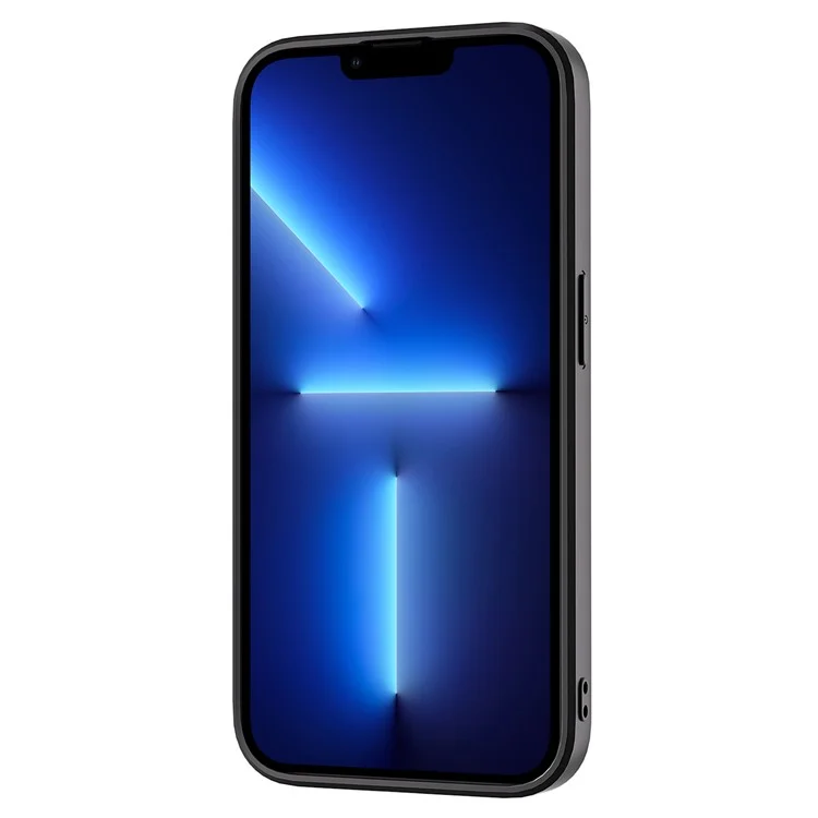 ABEEL For iPhone 13 Pro Max Coque de protection en cuir de vache enduit de PC+TPU de luxe à texture - Café