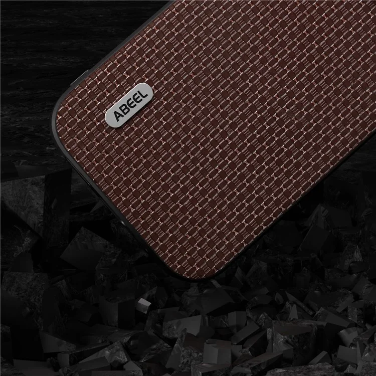 ABEEL For iPhone 13 Pro Max Coque de protection en cuir de vache enduit de PC+TPU de luxe à texture - Café