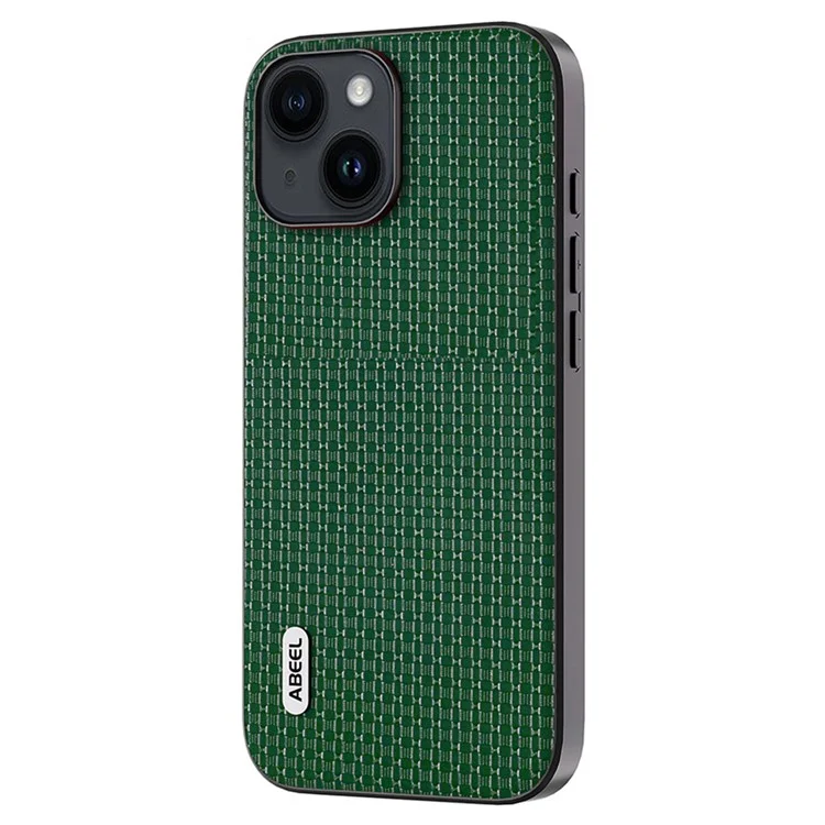 ABEEL Pour iPhone 13 Étui de téléphone fin et mince Cowhide Leather Coated PC+TPU Luxury Textured Cover - Vert