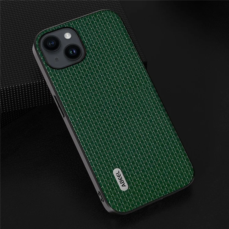 ABEEL Pour iPhone 13 Étui de téléphone fin et mince Cowhide Leather Coated PC+TPU Luxury Textured Cover - Vert
