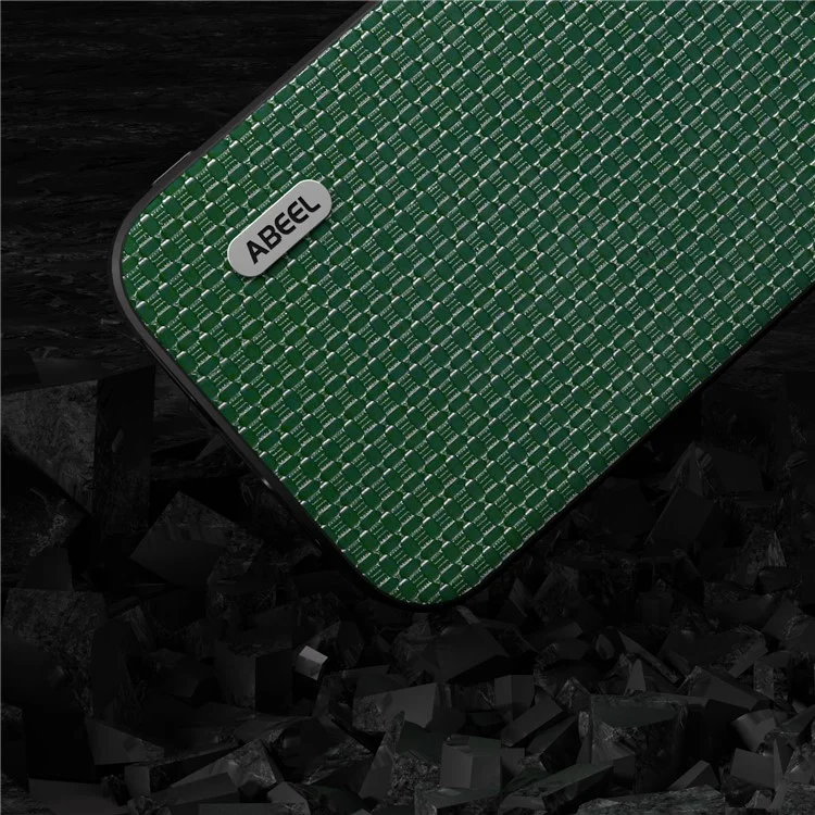 ABEEL Pour iPhone 13 Étui de téléphone fin et mince Cowhide Leather Coated PC+TPU Luxury Textured Cover - Vert