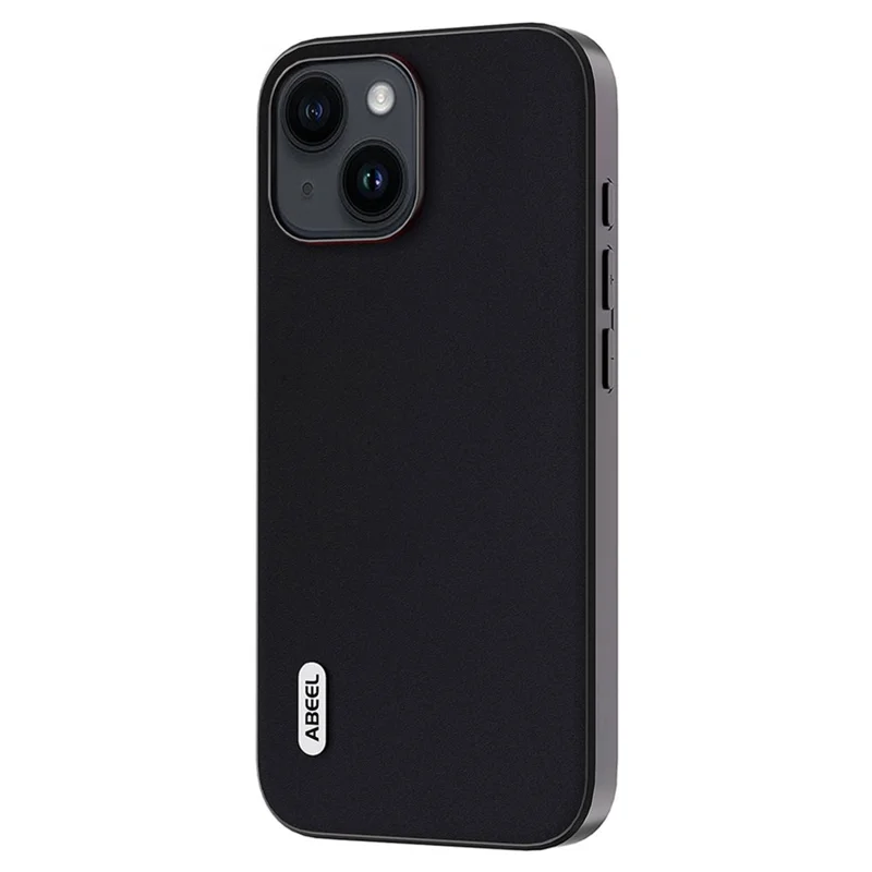ABEEL For iPhone 13 Cell Phone Case Silky Feeling Cowhide Leather Coated PC+TPU Cover - Black