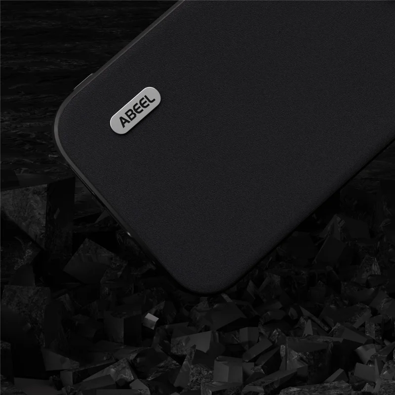 ABEEL For iPhone 13 Cell Phone Case Silky Feeling Cowhide Leather Coated PC+TPU Cover - Black