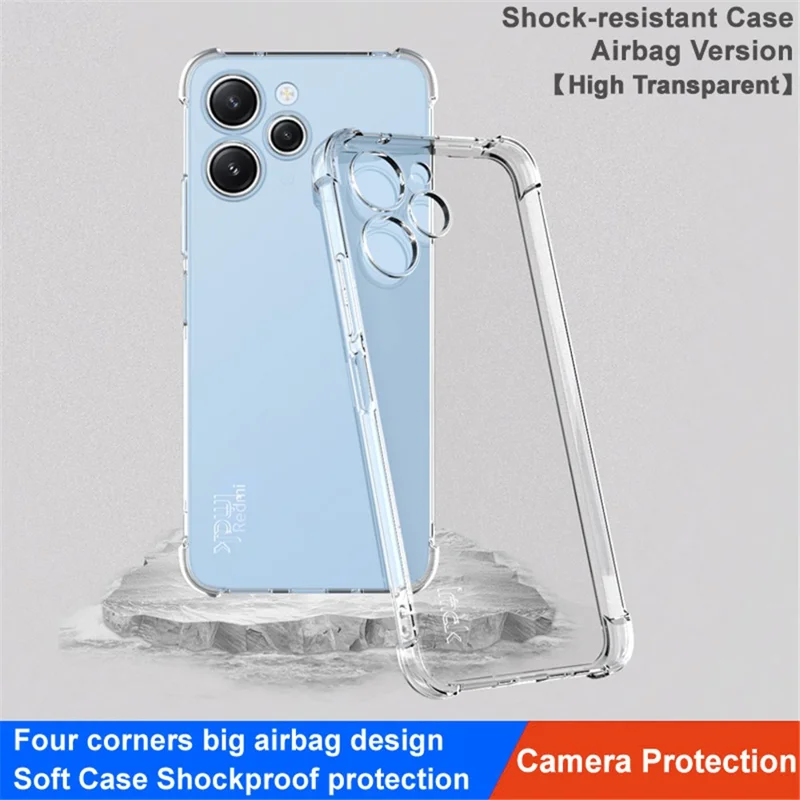IMAK For Xiaomi Redmi 12 4G Phone Case Four Corner Shock-Absorbed Clear Back Cover TPU Shell - Transparent