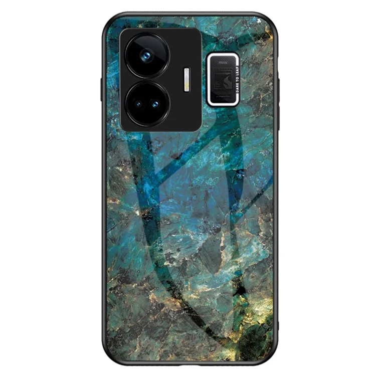 Para Realme GT Neo 5 5G / GT3 5G Funda con Tapa de Cristal Templado+PC+TPU con Patrón de Mármol - Mármol Esmeralda