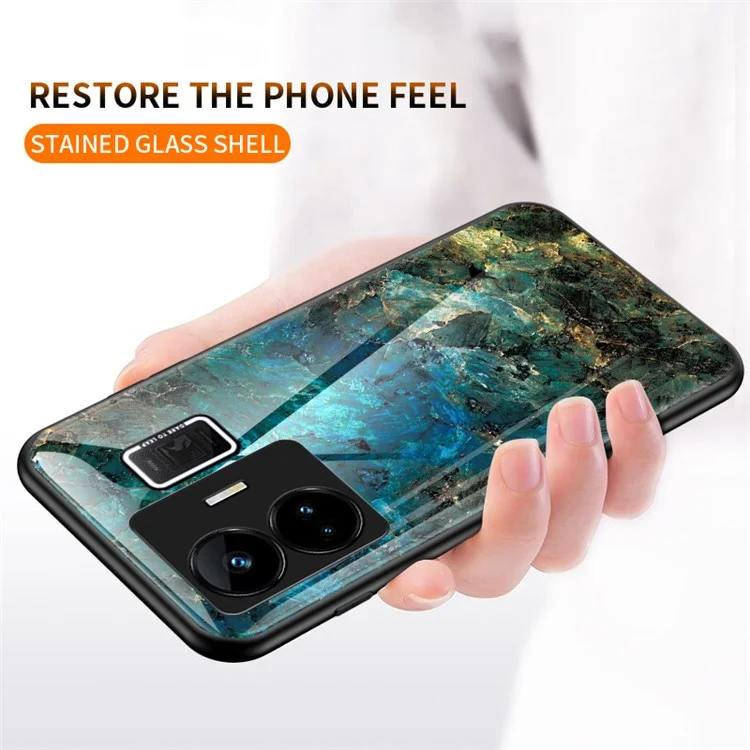 Para Realme GT Neo 5 5G / GT3 5G Funda con Tapa de Cristal Templado+PC+TPU con Patrón de Mármol - Mármol Esmeralda