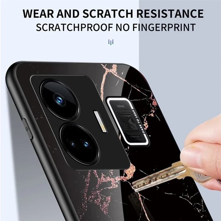 Para Realme GT Neo 5 5G / GT3 5G Funda con Tapa de Cristal Templado+PC+TPU con Patrón de Mármol - Mármol Esmeralda