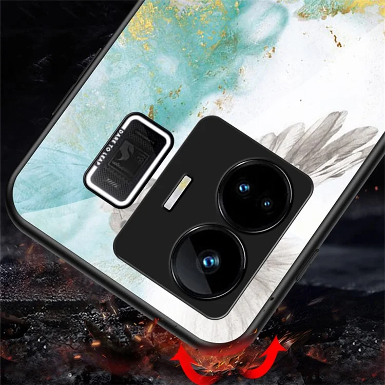 Para Realme GT Neo 5 5G / GT3 5G Funda con Tapa de Cristal Templado+PC+TPU con Patrón de Mármol - Mármol Esmeralda